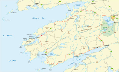 Obraz premium map of tourist panoramic coastal road Ring of Kerry, ireland