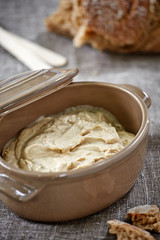 appetizing humus in a cooking pot
