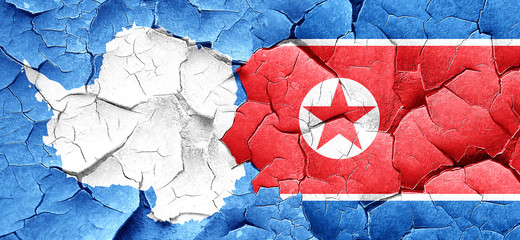 antarctica flag with North Korea flag on a grunge cracked wall