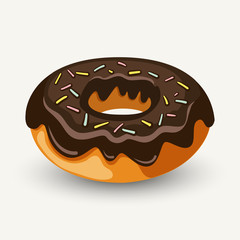 Hand drawn ring doughnut glazed with chocolate and topped with colorful sprinkles. Modern stylish vector illustration isolated on white background. - 113322165