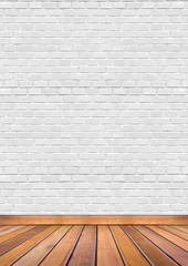 loft style, old interior room with white brick wall and grunge wood floor texture