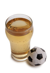 Glass beer mug and a ball on a white background