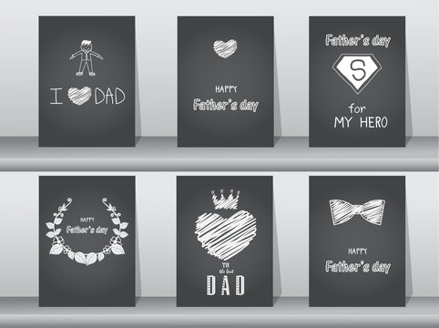Collection of Happy Father's Day card on chalk board backgrounds,Vector illustrations