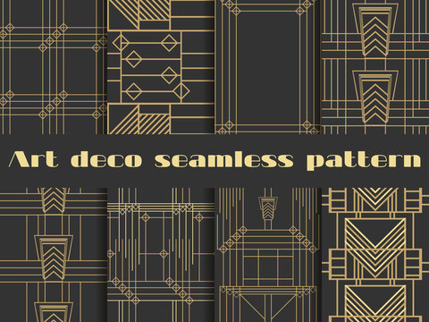 Art deco seamless patterns. Art deco geometric seamless pattern. Set retro  backgrounds. Style 1920's, 1930's.