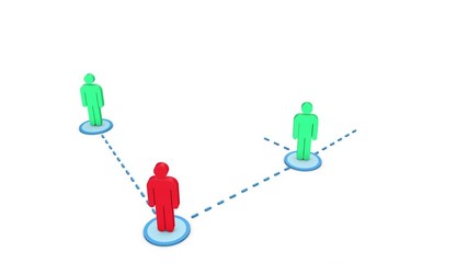 Men stick figures getting connected. Affiliate marketing concept 