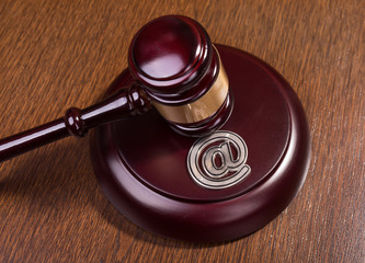 gavel and email, cybercrime concept