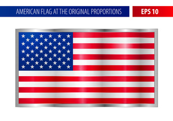 American flag in a metallic silver frame. Metal texture glare on the flag. Realistic vector isolated. EPS 10.