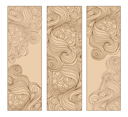 Vector illustration.Doodle of hair waves.Abstract vector hand drawn pattern card set. Series of image