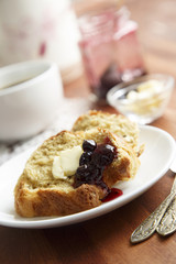 Brioche bread with butter and jam