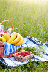 Picnic basket and strawberry
