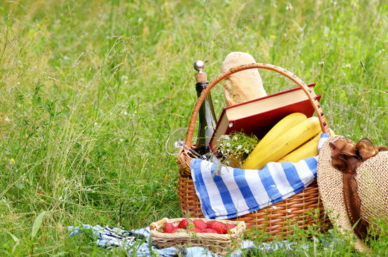Picnic basket book strawberry and hat