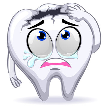 Vector Illustration of Crying Mascot Broken Tooth