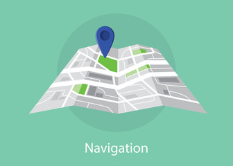 navigation map with maps and pin icon green background vector graphic