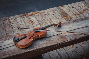 Old violin with the bow