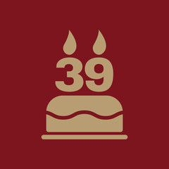 The birthday cake with candles in the form of number 39 icon. Birthday symbol. Flat