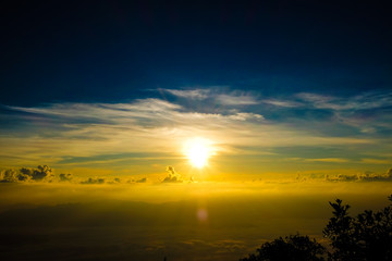 Sunrise and fog on the top of Chiangdao mountain Thailand