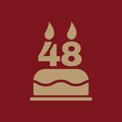 The birthday cake with candles in the form of number 48 icon. Birthday symbol. Flat