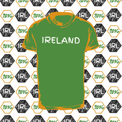 Soccer pattern ball, t-shirt and flag. Hand drawn vector. Ireland