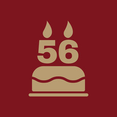 The birthday cake with candles in the form of number 56 icon. Birthday symbol. Flat