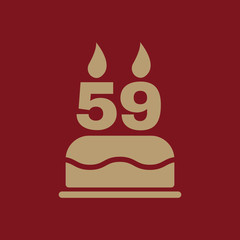 The birthday cake with candles in the form of number 59 icon. Birthday symbol. Flat