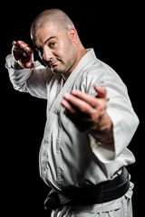 Fototapeta na wymiar Fighter performing karate stance