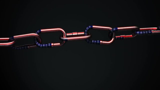 4k Metal Chain links with USA flag tightened until the link explodes.