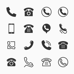 Phone icons, set of 16 telephone symbols, ideal for website design, vector illustration graphic