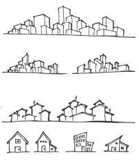 Cityscape Vector Illustration Line Sketched Up EPS10