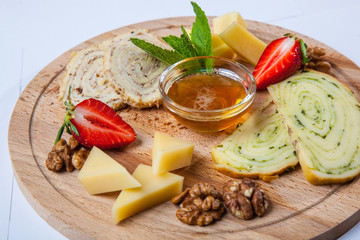 cheese plate with honey