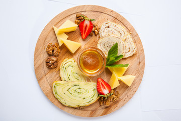 cheese plate with honey