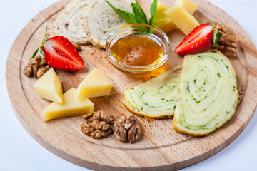 cheese plate with honey