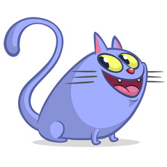 Vector cat with fluffy tail. Cartoon drawing illustration of sitting blue kitty