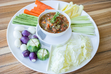 Chill sauce with fresh vegetables set