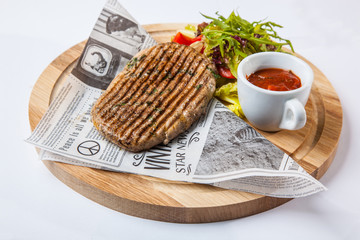 pork steak with salad and sauce
