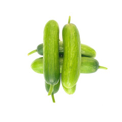 Fresh mini cucumbers isolated on white background