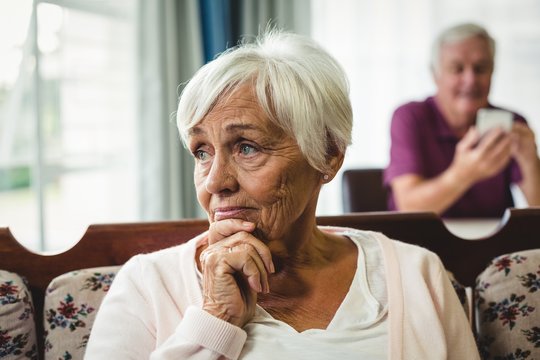 Close-up of worried senior woman