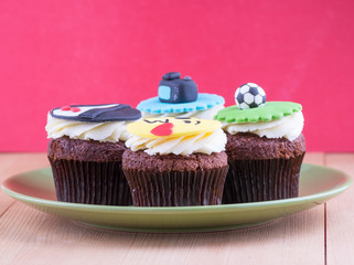 Delicious cupcakes on table