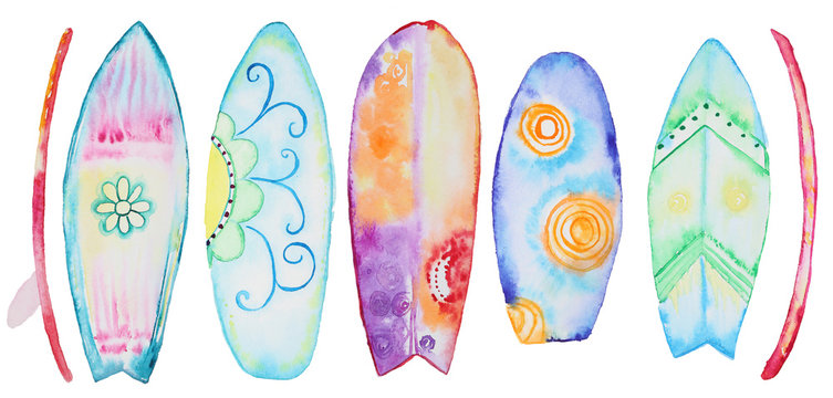Watercolor Surfing boards