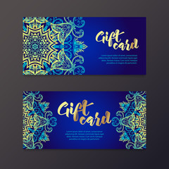 Fototapeta na wymiar Rich gold gift certificates in the Indian style.