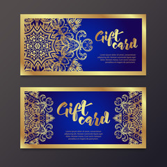Fototapeta na wymiar Rich gold gift certificates in the Indian style.