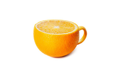 Cup of tea in the form of orange isolated on white