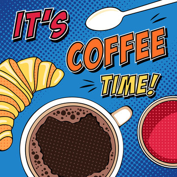 Fototapeta Komiks rano pop-art ilustracja z filiżanką kawy