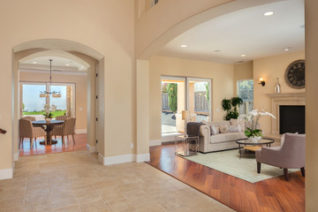 Living room and dining room in private home. 