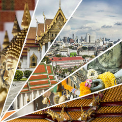 Fototapeta premium Collage of Bangkok (Thailand) images - travel background (my pho