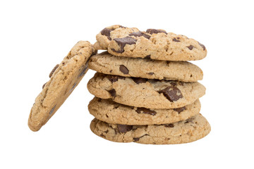 Chocolate chip cookies isolated on white background