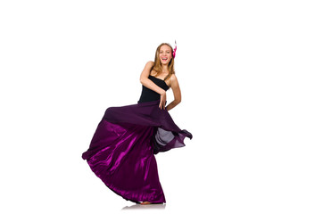 Naklejka premium Woman in purple dress isolated on white