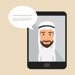 Arab man on smart phone. People communication technology.