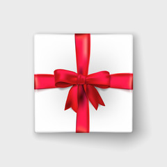 present box top with red bow and ribbons. Vector illustration
