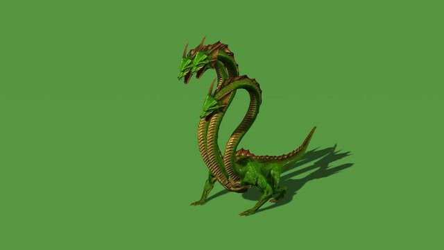 3d animation of Hydra mystical water snake roars -  isolated on green screen 