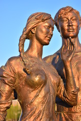 Astana, capital of Kazakhstan - Street sculpture featuring a loving couple 